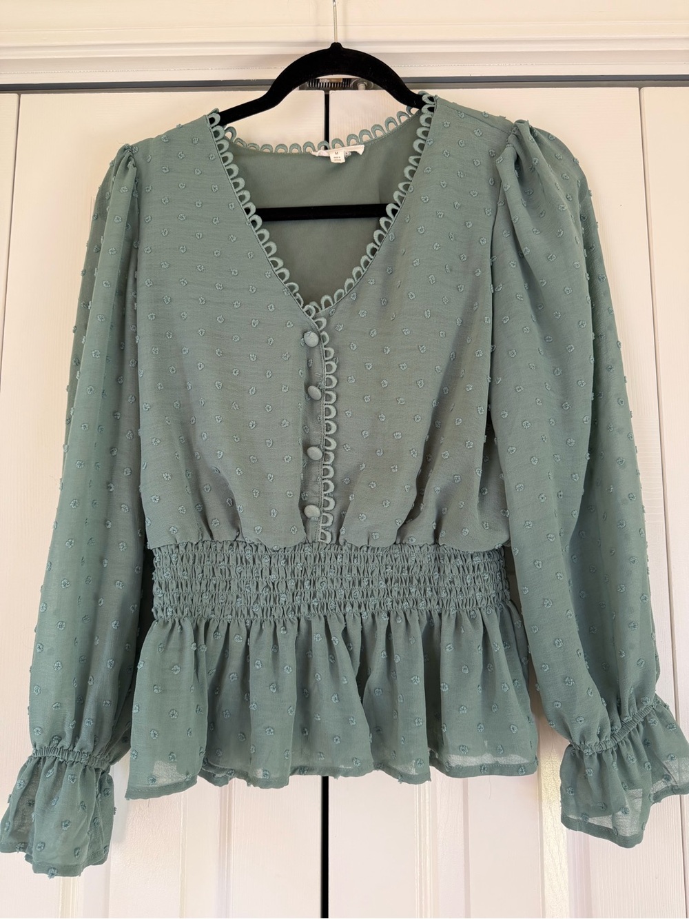 Sage Green Smocked Waist Peplum Blouse